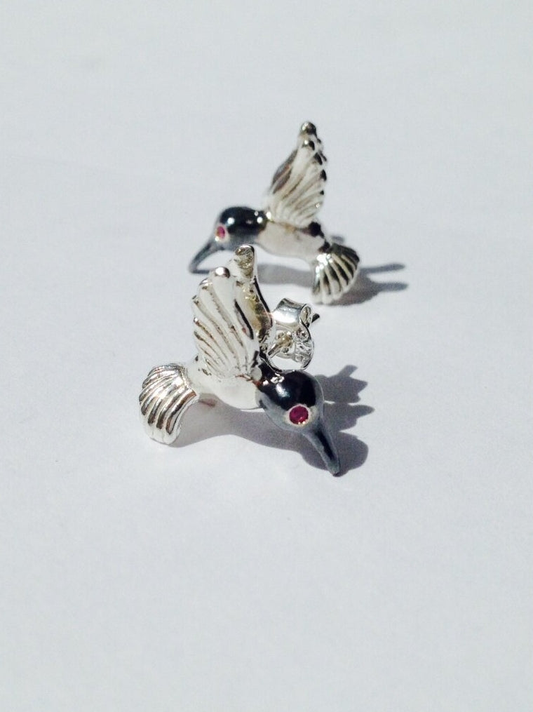 Sterling Silver Hummingbird Earrings with Sapphires – Elegant Design