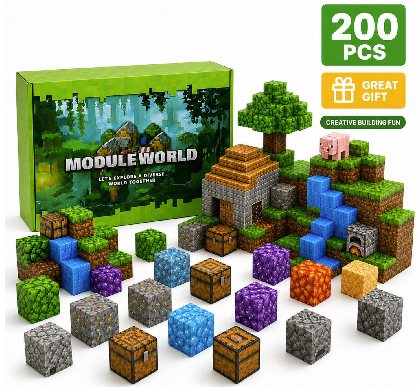 🧲 PIXEL BLOCKS – 200 magnetic building pieces