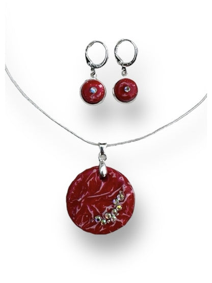 Earrings & Pendant Set – Red Rose Inspired Design