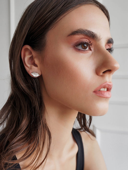 Sterling Silver Lips Earrings – Unique Artistic Design
