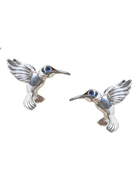 Sterling Silver Hummingbird Earrings with Sapphires – Nature Elegance