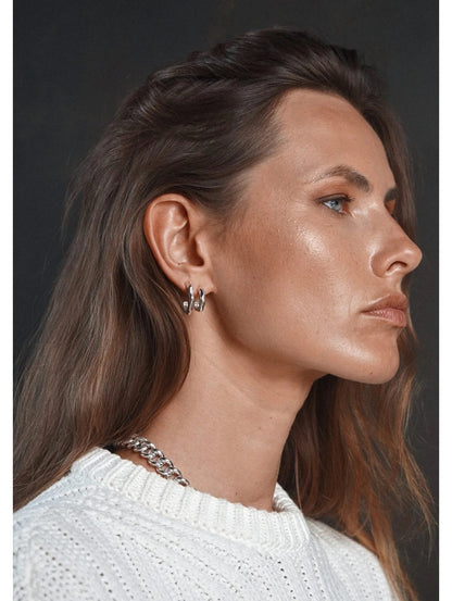 Vertex Mini Silver Hoop Earrings – Sleek Contemporary Style