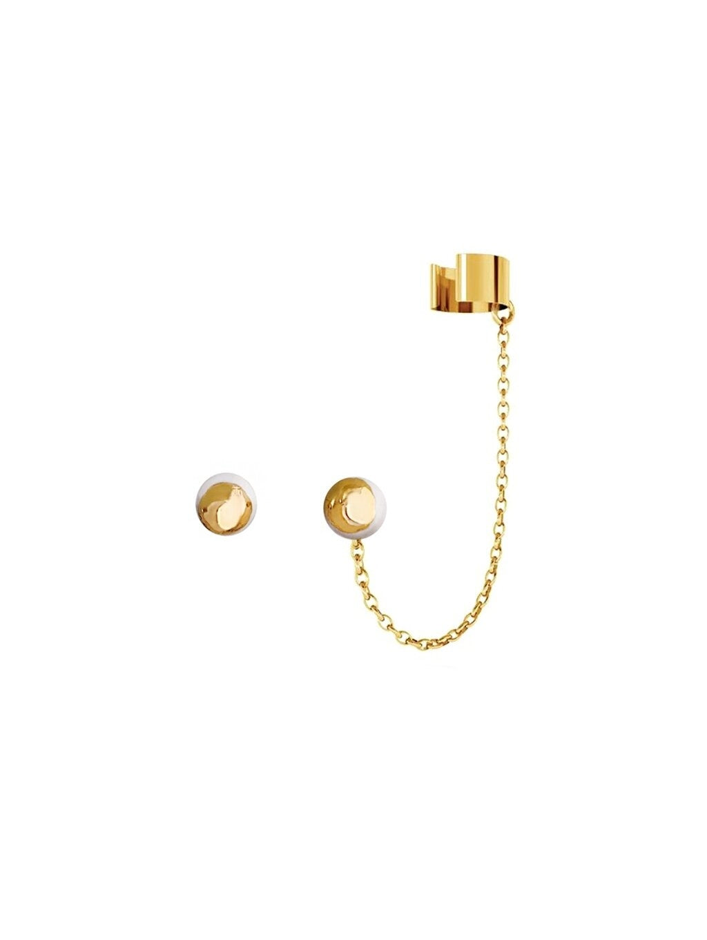 White Ceramic Earrings & Ear Cuff – Ball & Chain Design