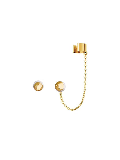 White Ceramic Earrings & Ear Cuff – Ball & Chain Design